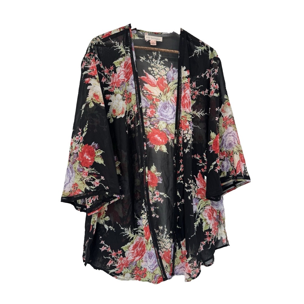 B.O.G Collective Floral Sheer Kimono Cardigan‎ Black Indie Festival Boho Fairy